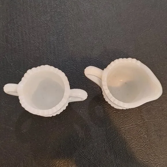 Vintage Milk Glass Cream and Sugar Set Ornate - Picture 3 of 8